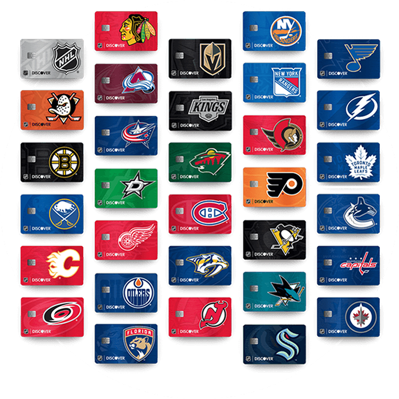 NHL logo and 31 NHL team logo options for the Discover NHL Card
