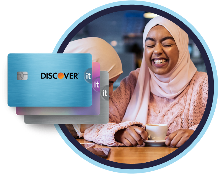 Two Women smiling with coffee in hand and multiple it cards