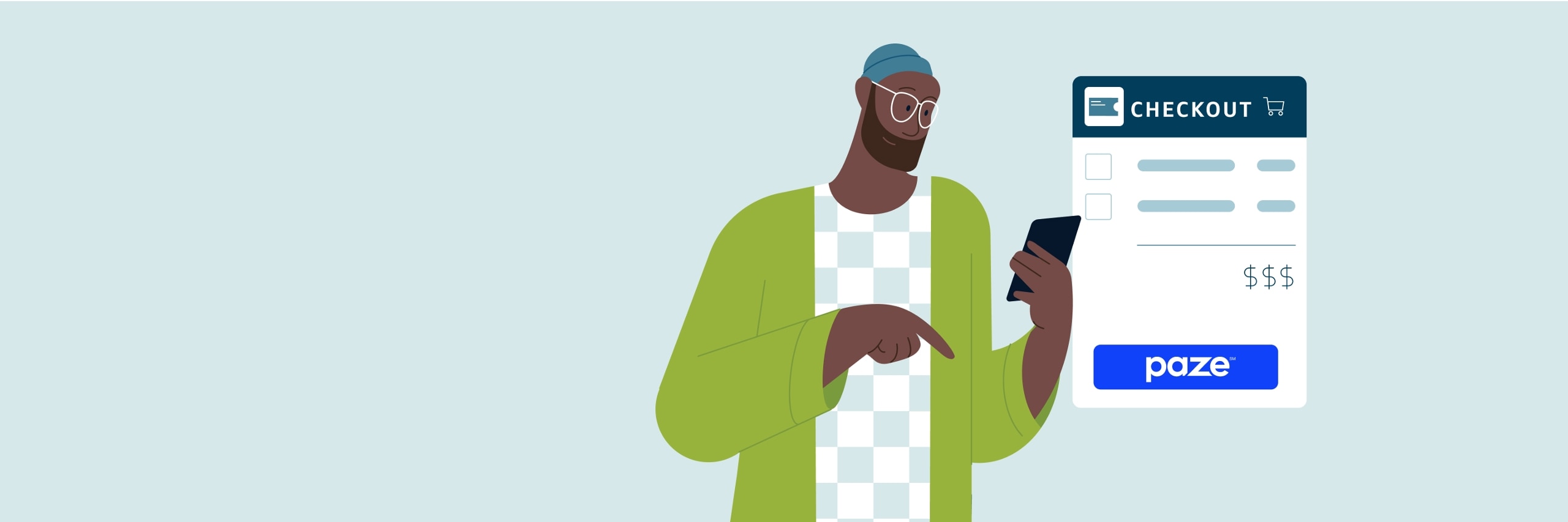 Illustration showing a person using Paze to check out on a mobile phone, with a text banner highlighting a limited-time offer that ends September 10, 2026.