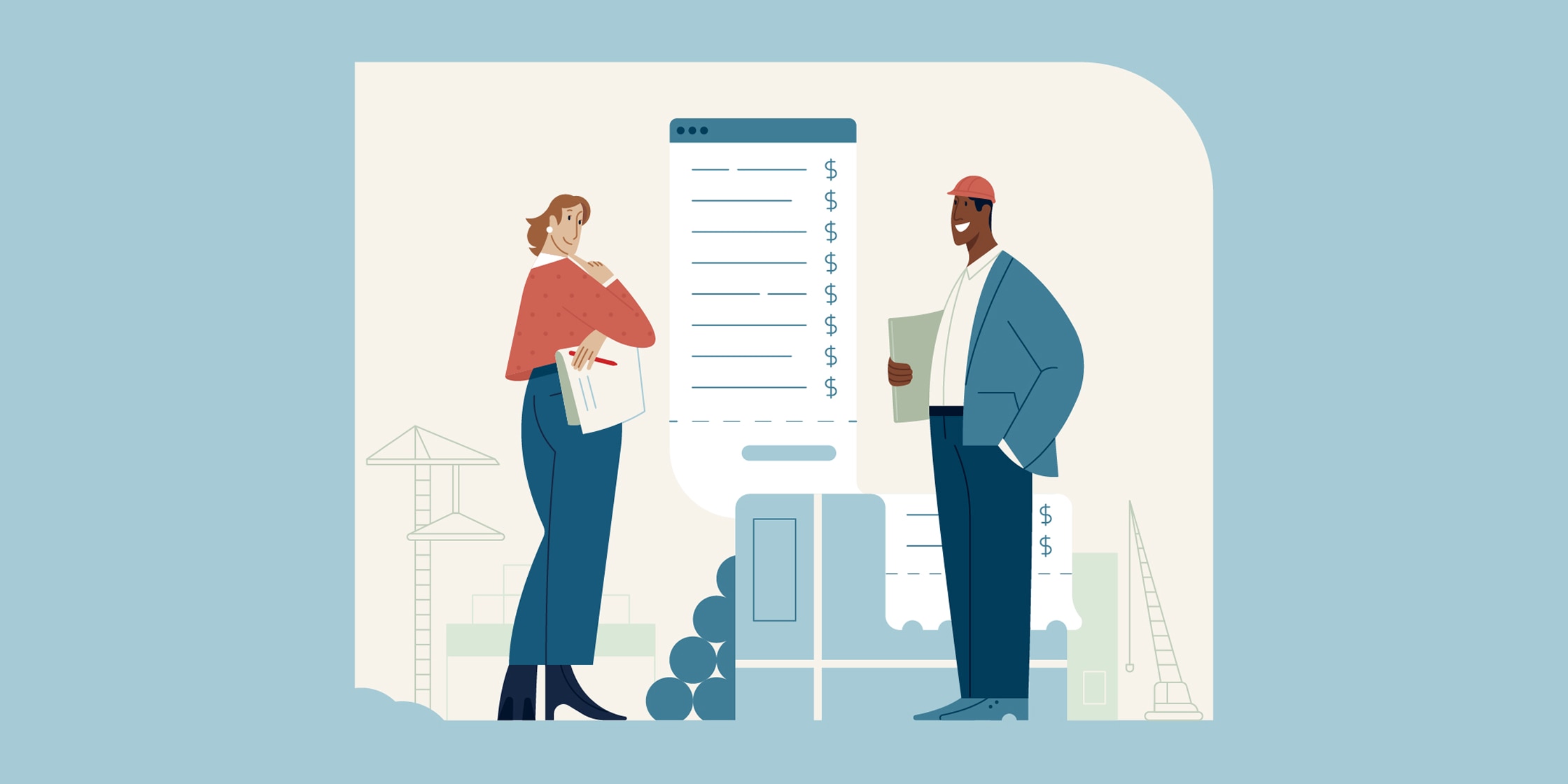 An illustration of two people standing next to a checklist.