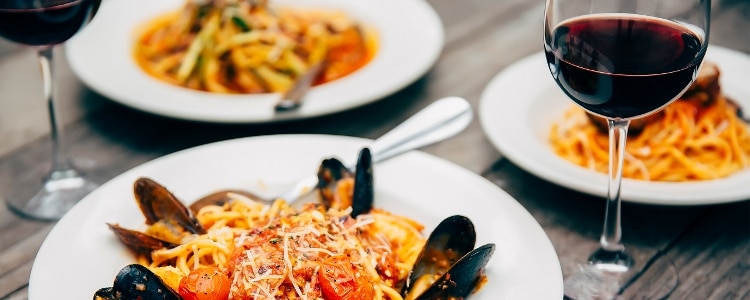 Red wine with pasta.