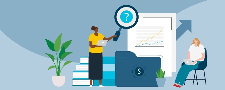 A graphic depicts people making investment decisions.