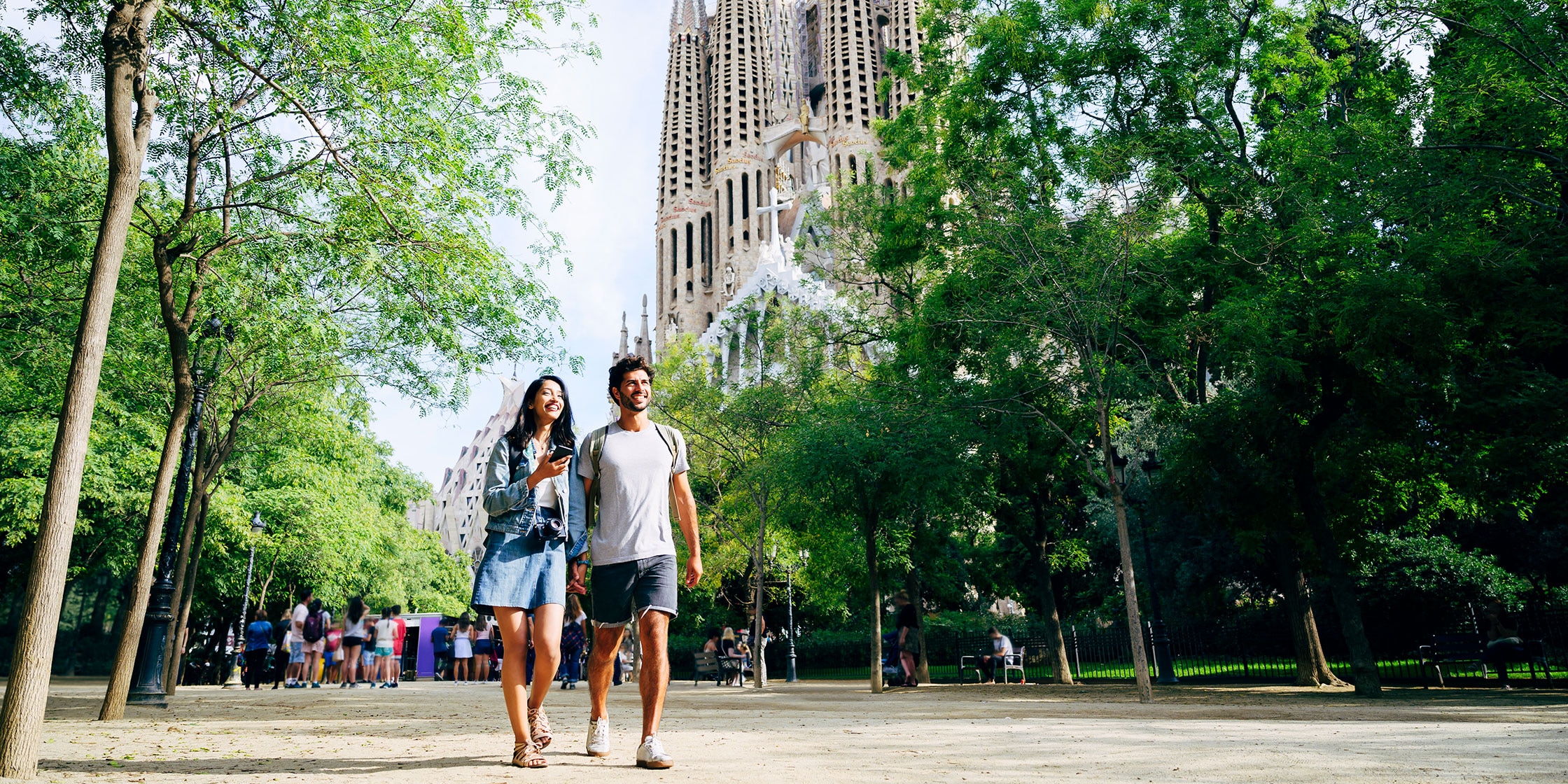 Two tourists walking together