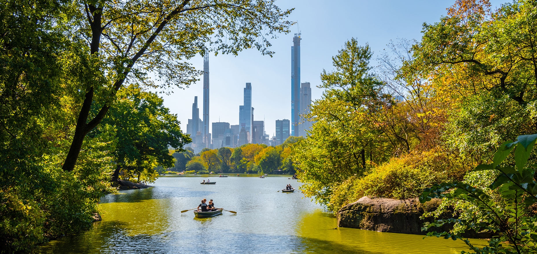 View of New York City skyline from Central Park.