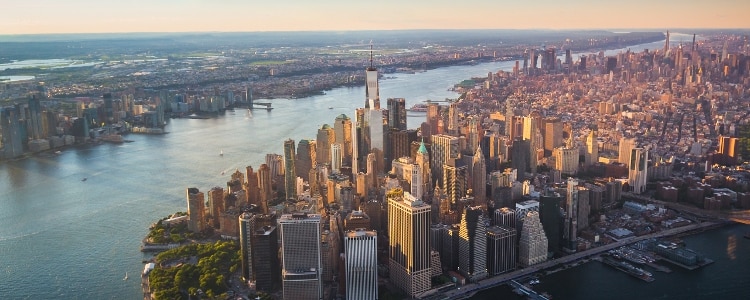 An aerial view of Manhattan.