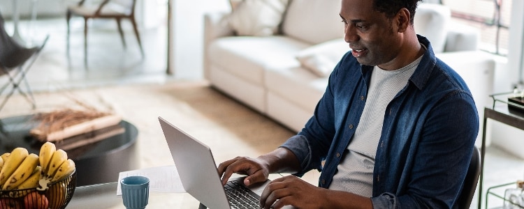 Person using laptop at home.
