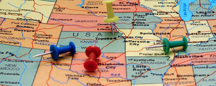 A map with thumbtacks shows some of the cheapest places to live in America.