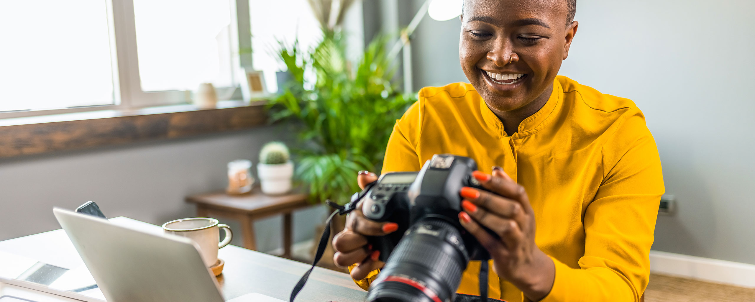 A person takes photos for their work-from-home gig.