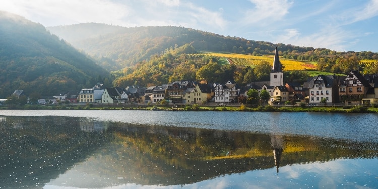 View of Briedern, Germany, from across the Moselle River.