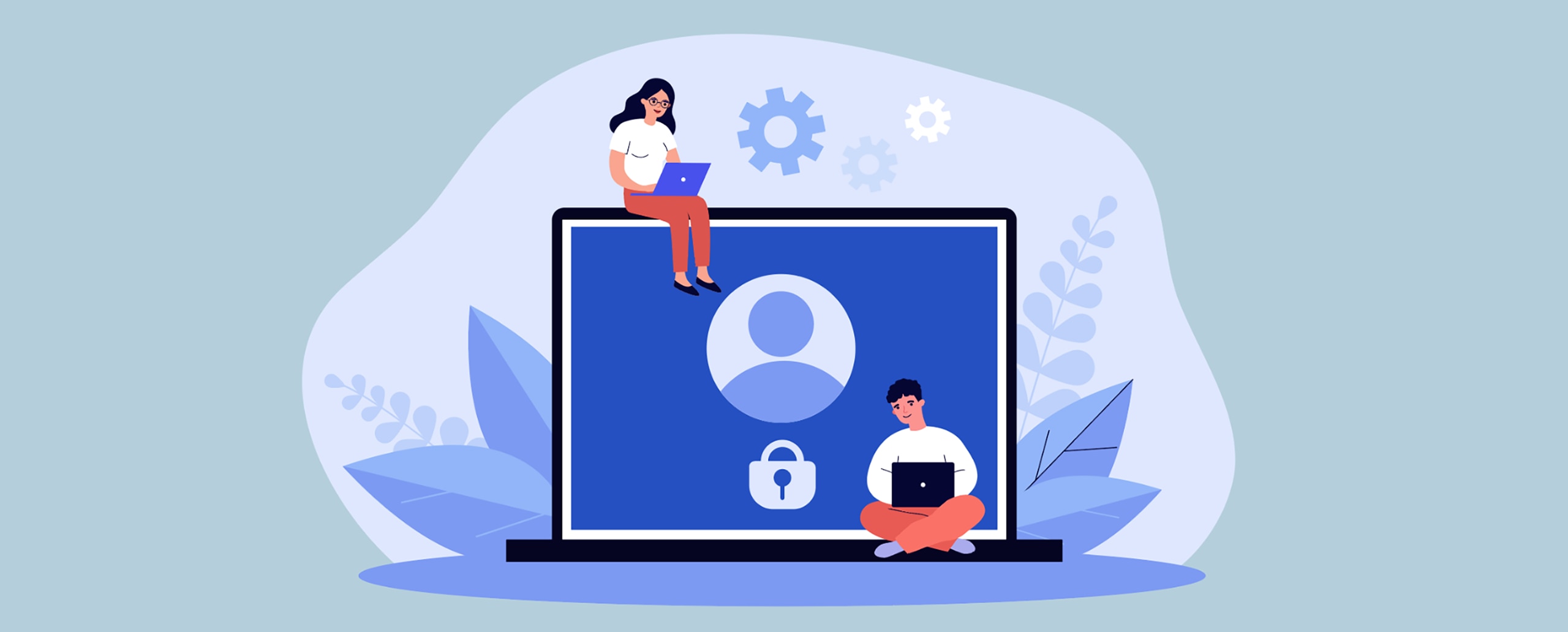 Illustration of a laptop and people
