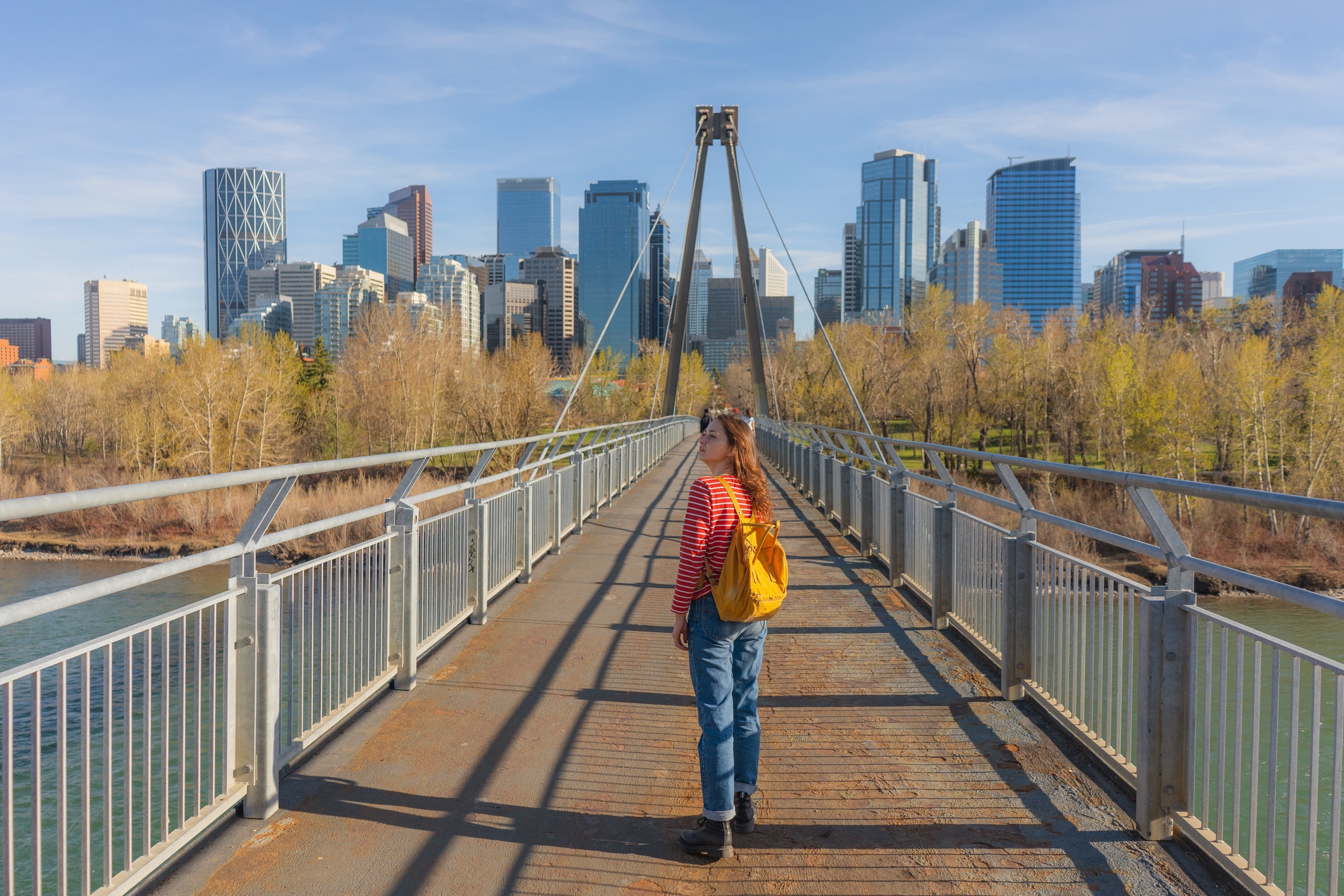 Person exploring Calgary in springtime.