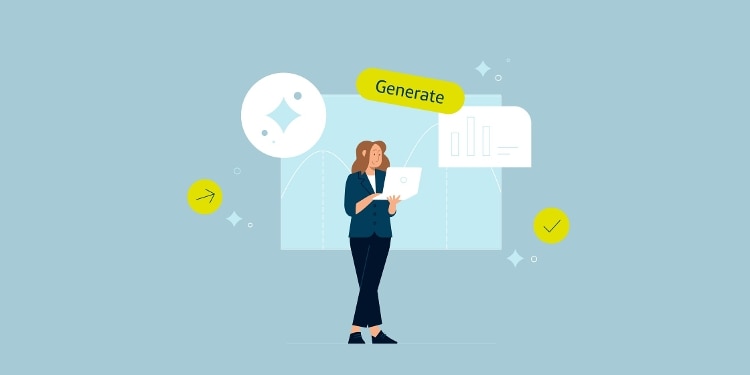 Illustration of a woman working on a laptop.