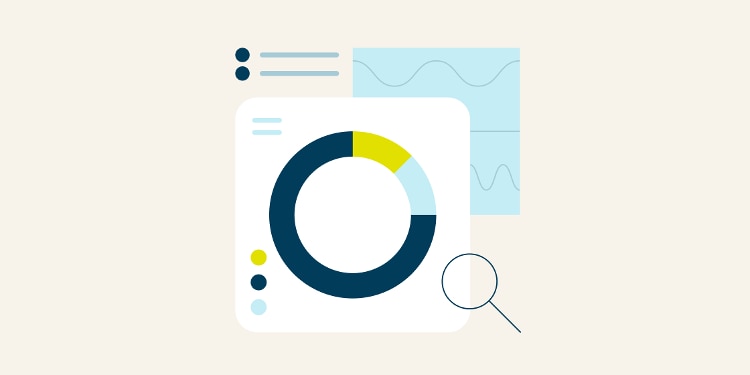 An illustration of a pie chart overlapped on top of a line graph.
