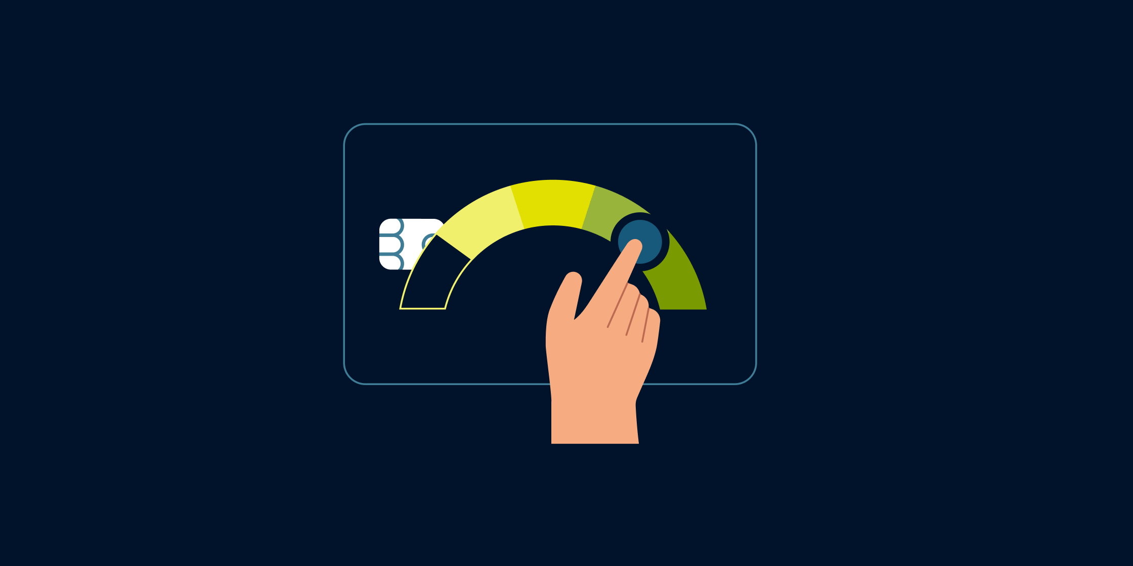 Illustration of a hand sliding a credit score tracker up.