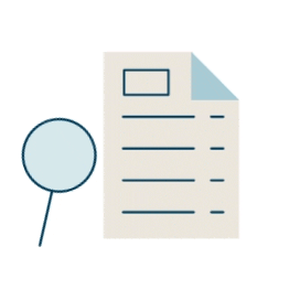 Animated magnifying glass scanning business document