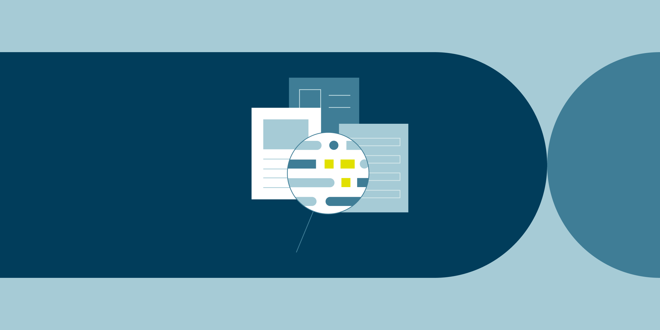 Illustration of documents under a magnifying glass.
