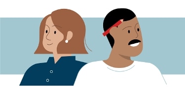 Two illustrated individuals looking in opposite directions.