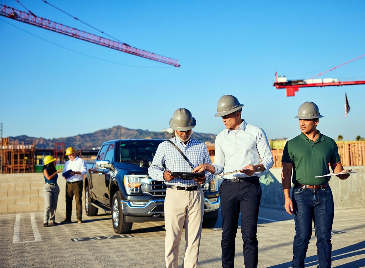 Men in construction hats working