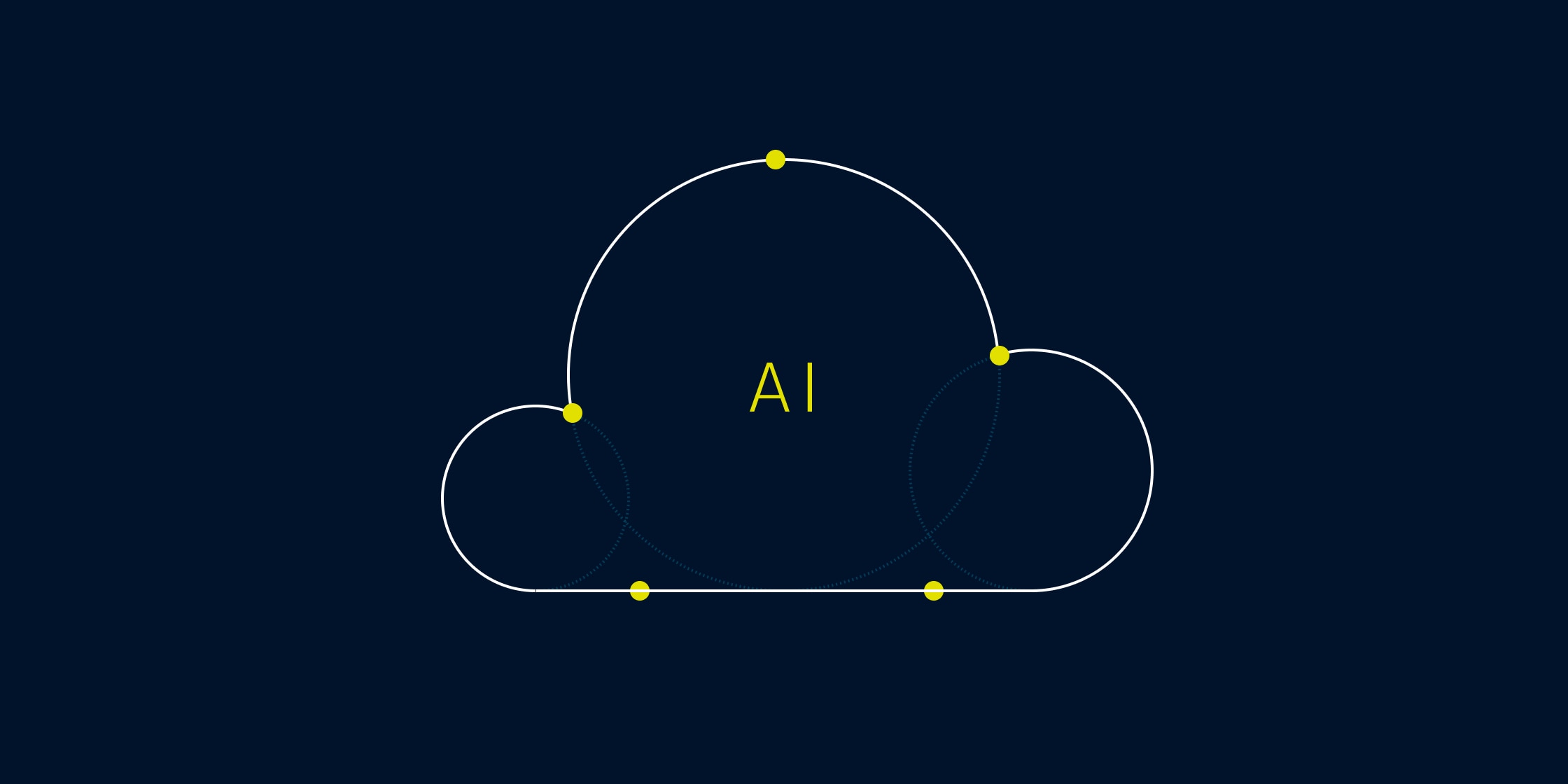 "AI" inside a cloud outline with yellow dots.