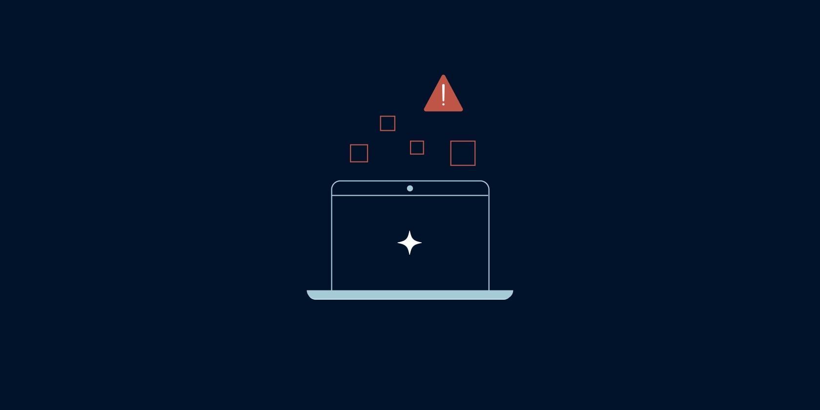 Computer with AI and caution symbol