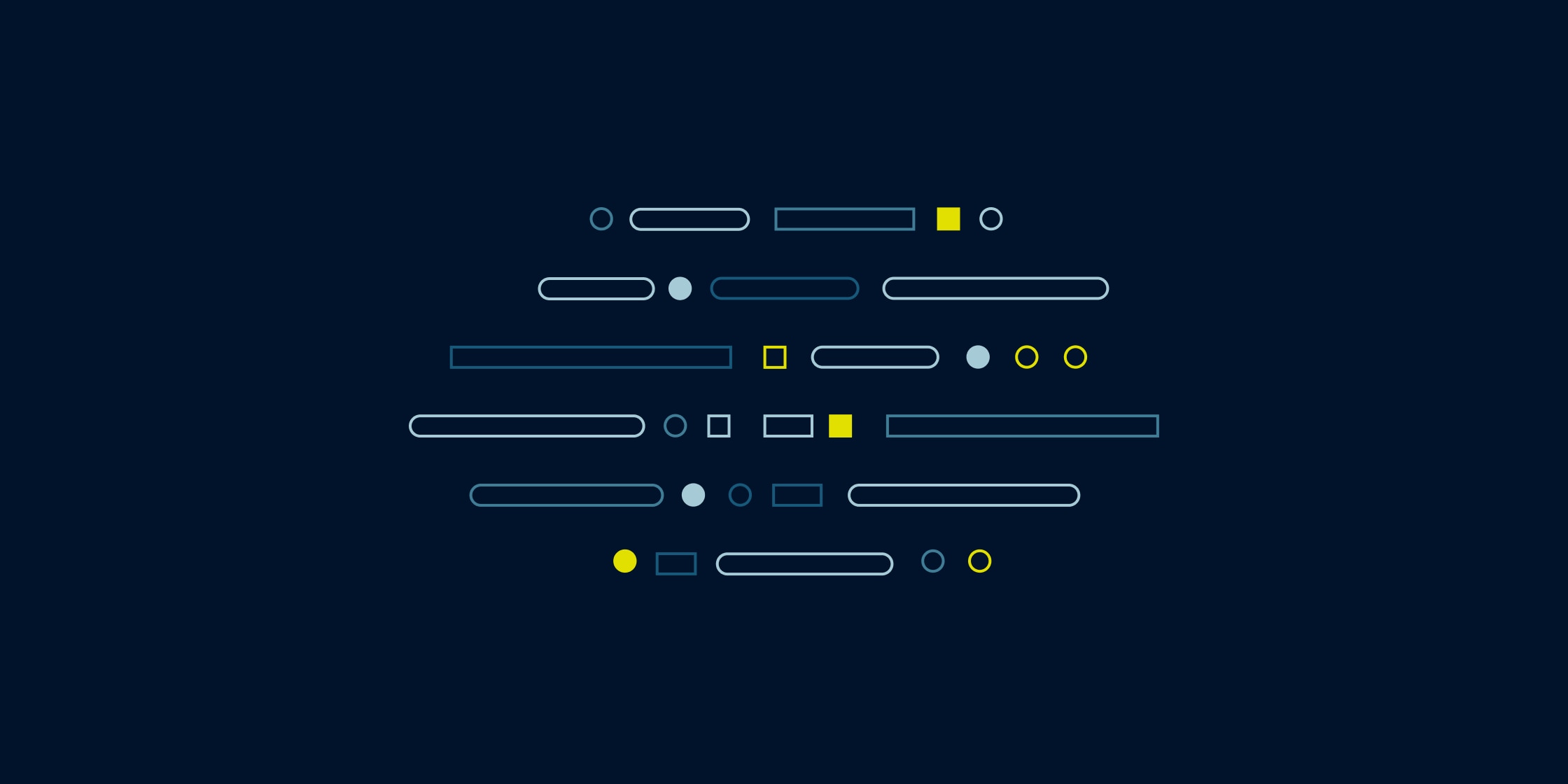 Abstract image displaying rows of geometric shapes including rounded rectangles, circles and squares.