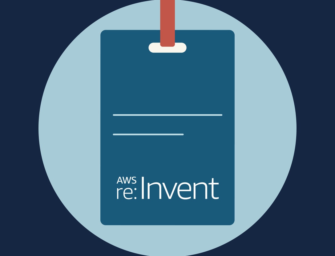 Illustration of event badge with AWS re:Invent logo