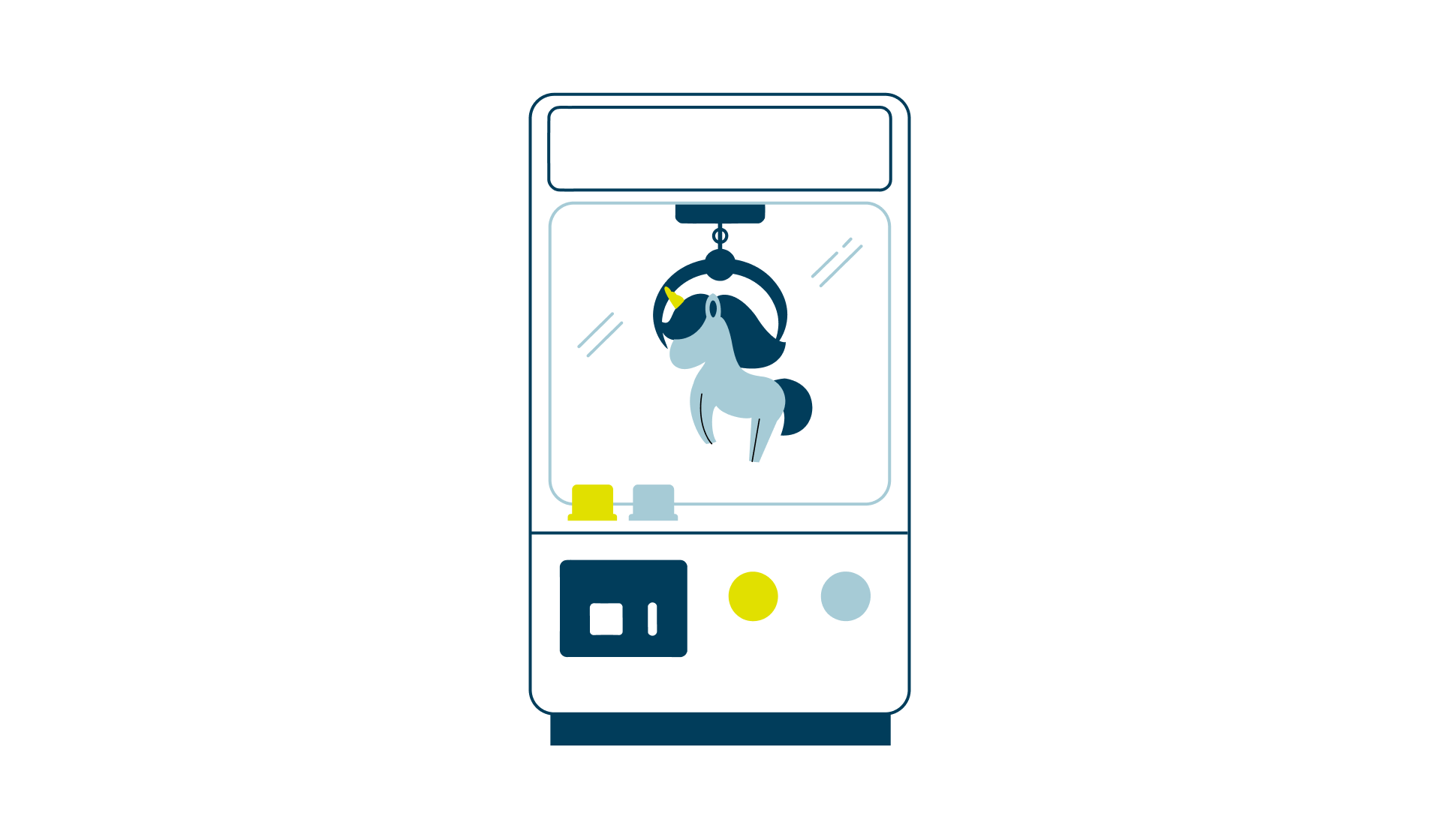 Illustrated claw machine with prize.