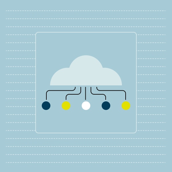 Abstract illustration showing a cloud with five synapses in different colors