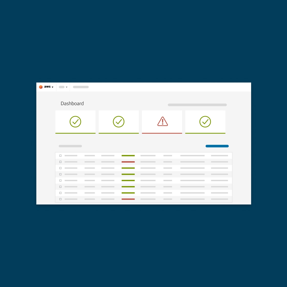 illustration of platform dashboard overview with green check marks and red alert icons