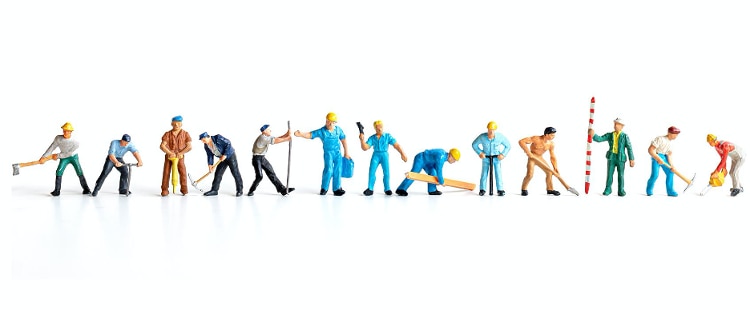 line of construction worker characters in different poses