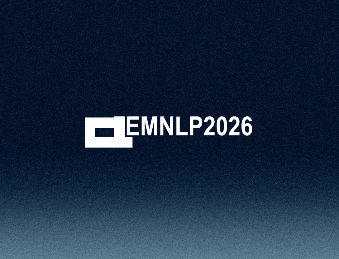 White EMNLP logo against dark blue background
