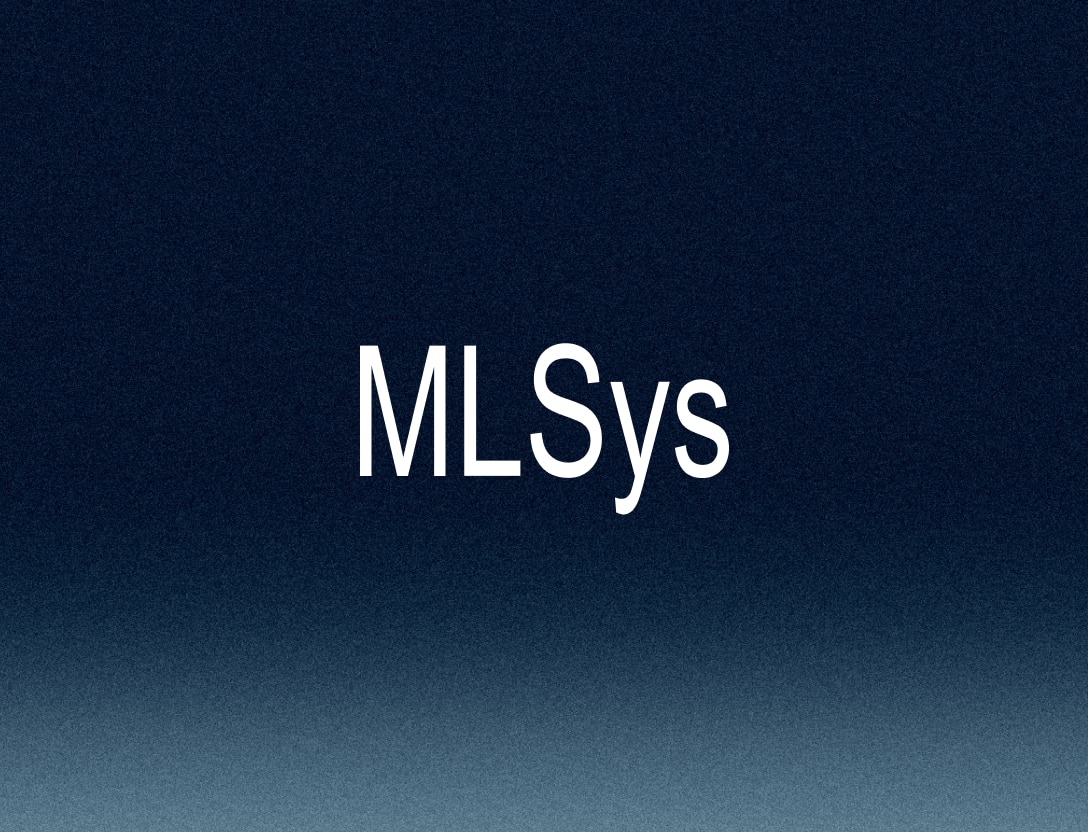 White MLSys logo against dark blue background
