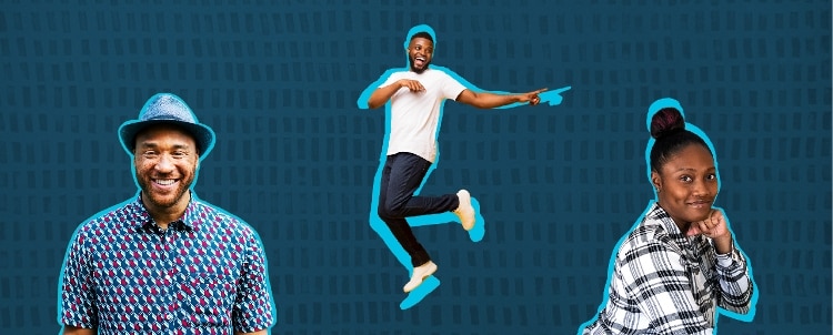 3 associates posing, with turquoise "auras" around them