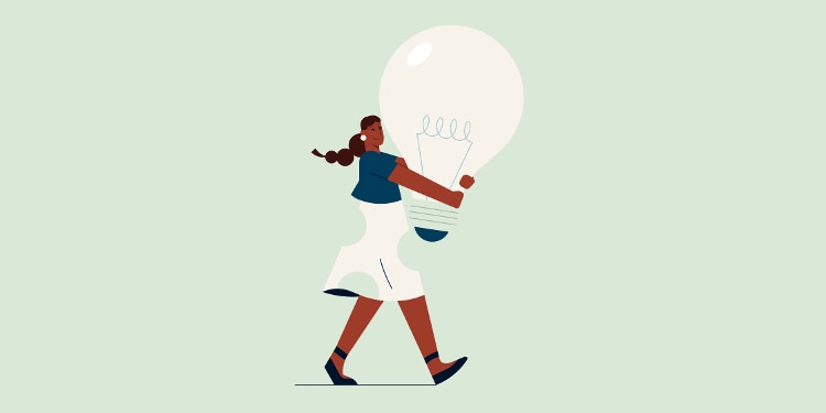 Illustration of woman holding large lightbulb