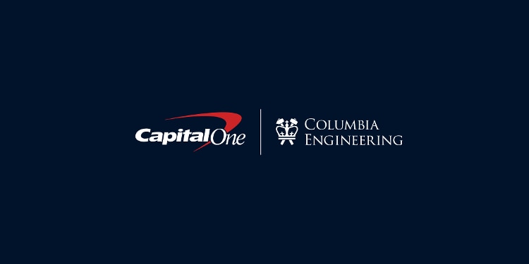 Capital One and Columbia Engineering logos side-by-side on a dark blue background.