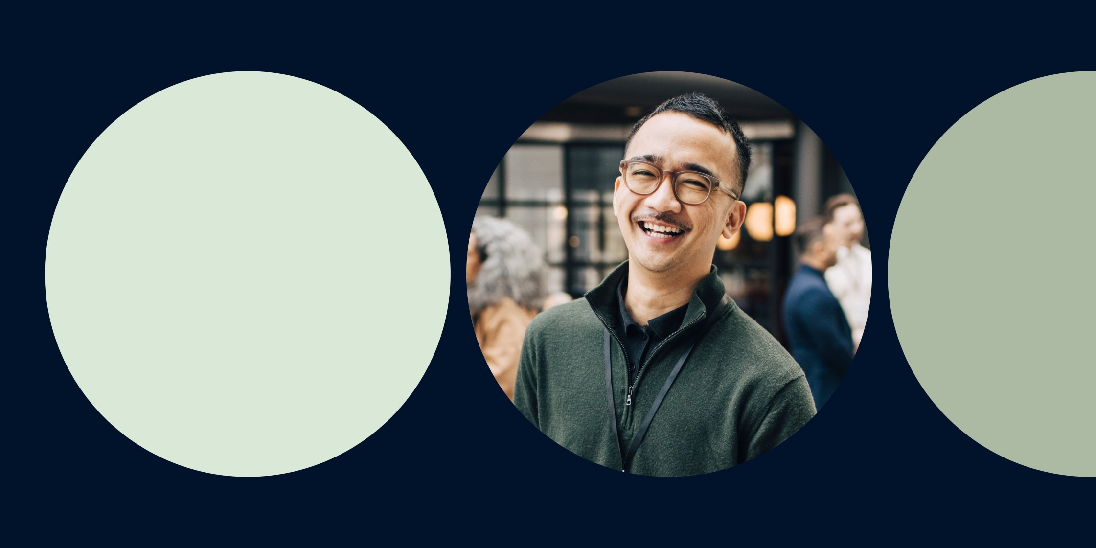 Smiling man attends conference