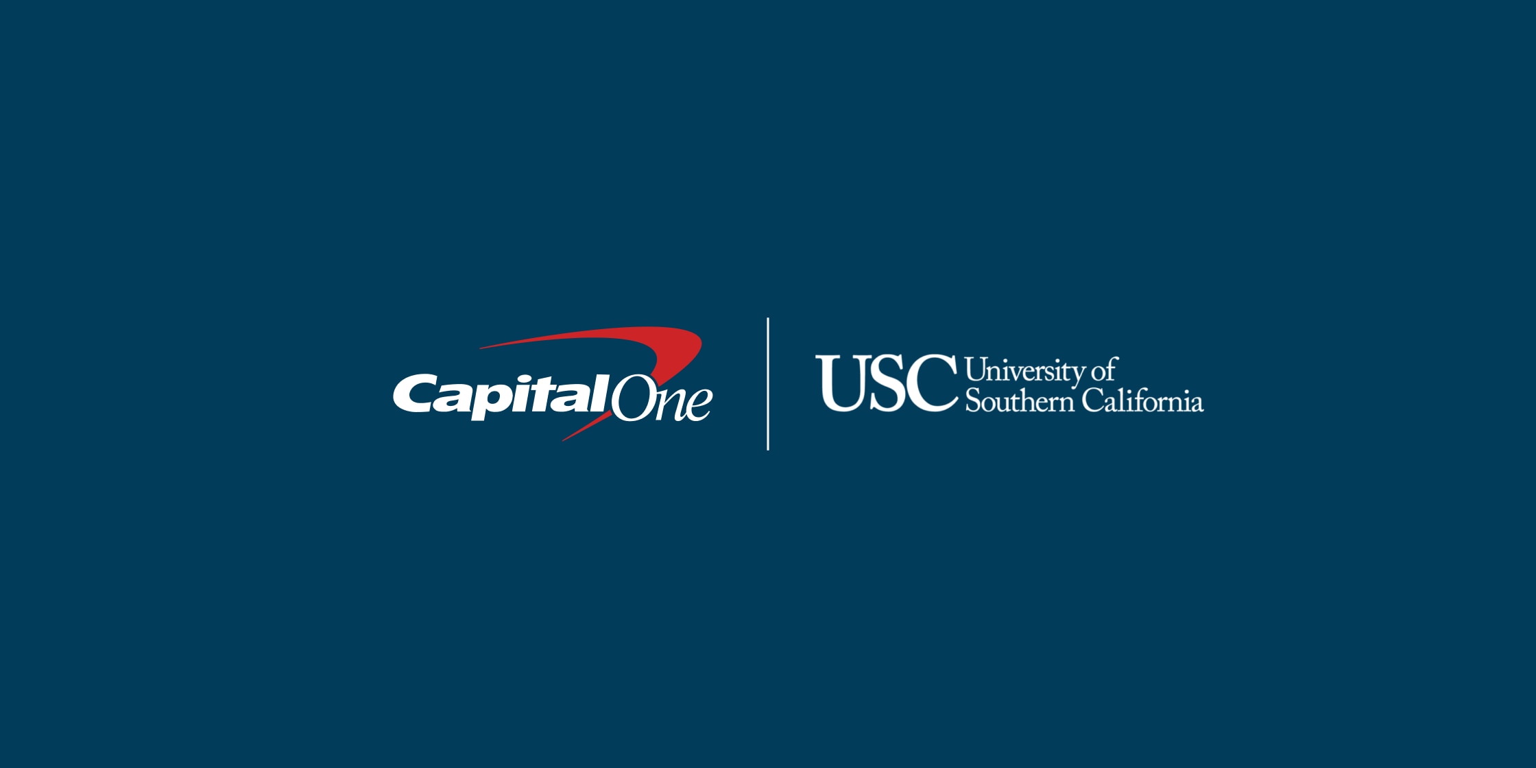 The Capital One logo and the USC University of Southern California logo side by side, separated by a vertical divider on a dark blue background.