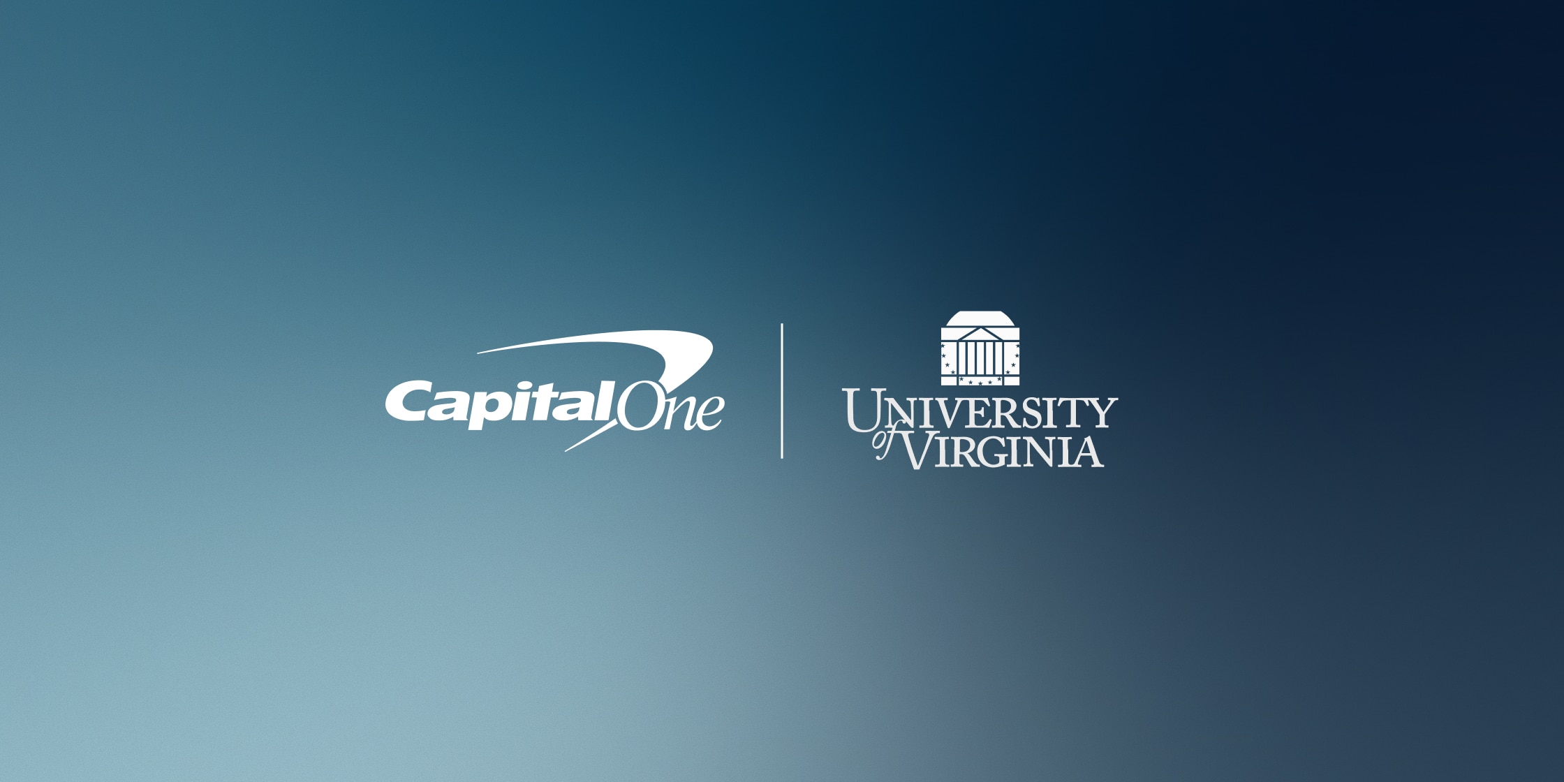 Capital One and UVA logos against blue gradient background