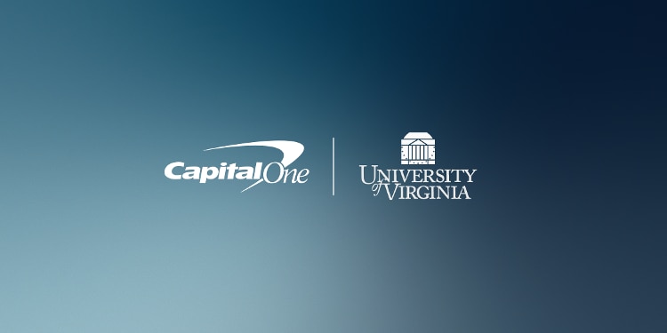 Capital One and UVA logos against blue gradient background