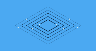 Concentric diamond outline shapes with small dots on a light blue background representing layers of data