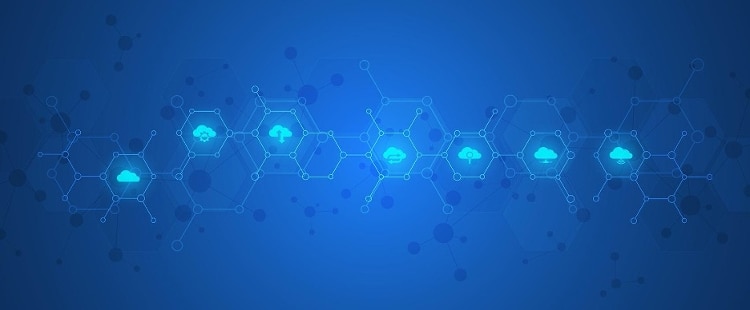 white lights in shape of hexagon vectors on blue background