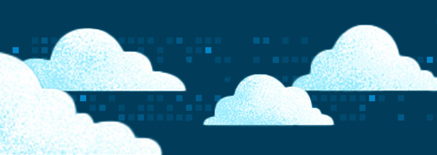 pixelated white clouds in navy sky
