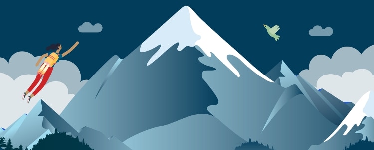 superhero flying up side of a mountain with snow on it