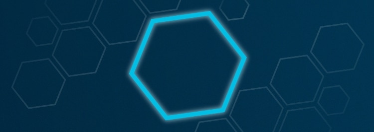 navy background with neon blue hexagon in middle