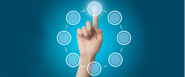 pointer finger surrounded by a circle of smaller white circles
