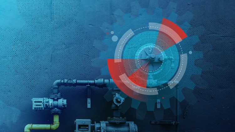 pipes and gears on wall with shades of blue