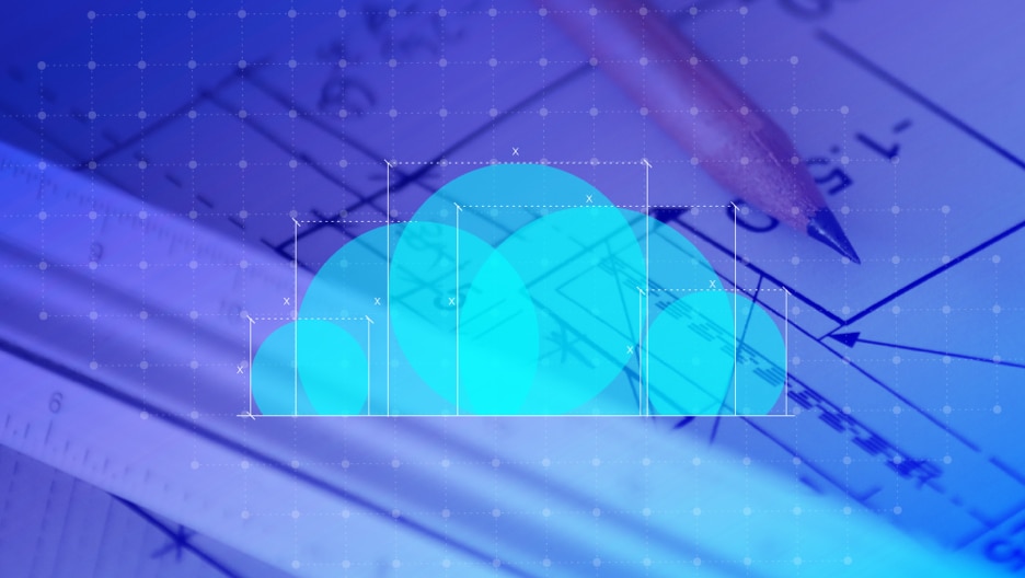 turquoise overlapping circles on a purple background with grey dots and gridlines