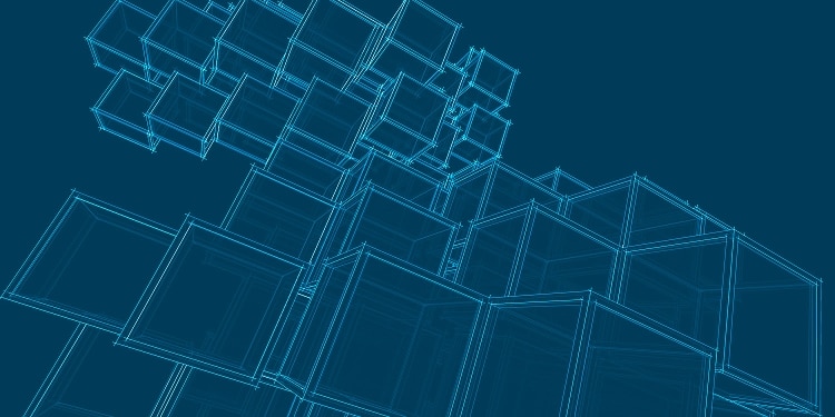 stacked cubes in shades of blue and green