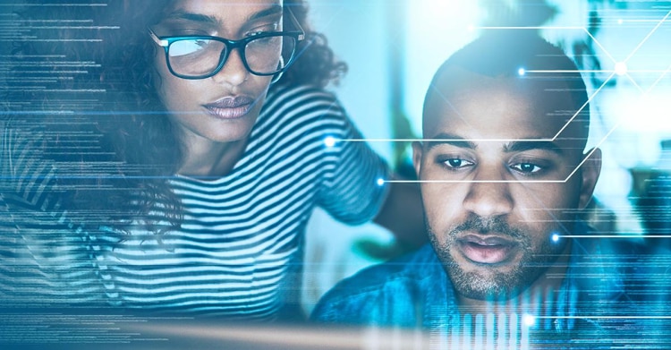 man and woman with blue gradient shading