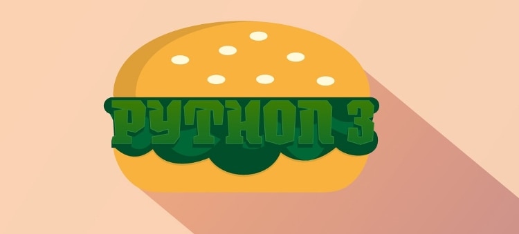 tan hamburger bun with white sesame seeds and green lettuce in the middle spelling out "python 3" in green block letters